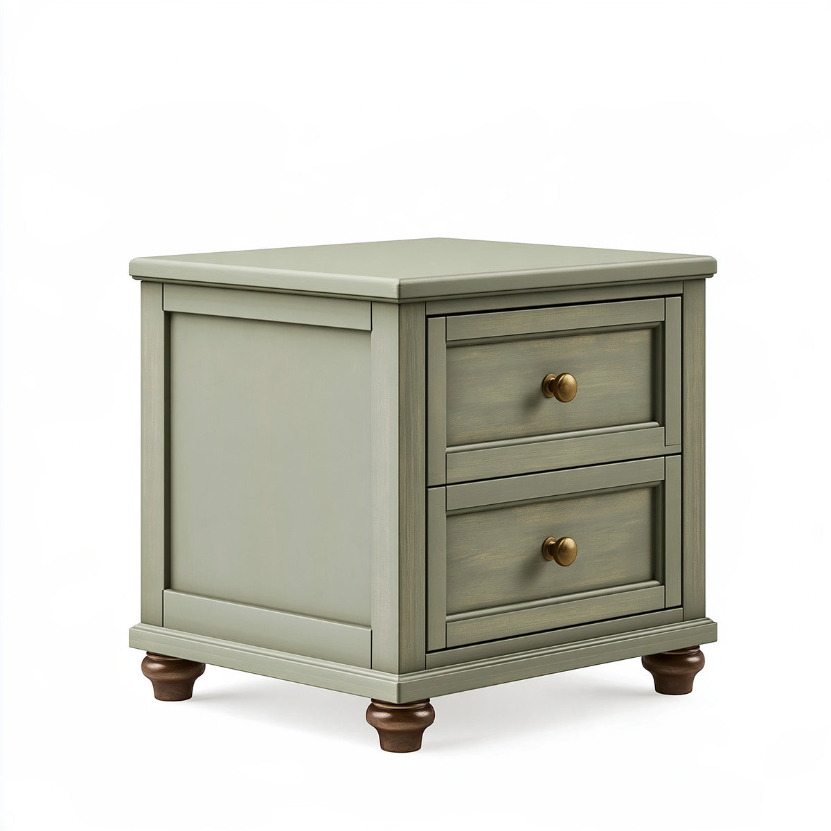 Comodino 50 x 40 x 60 cm in legno verde salvia con 2 cassetti stile classico