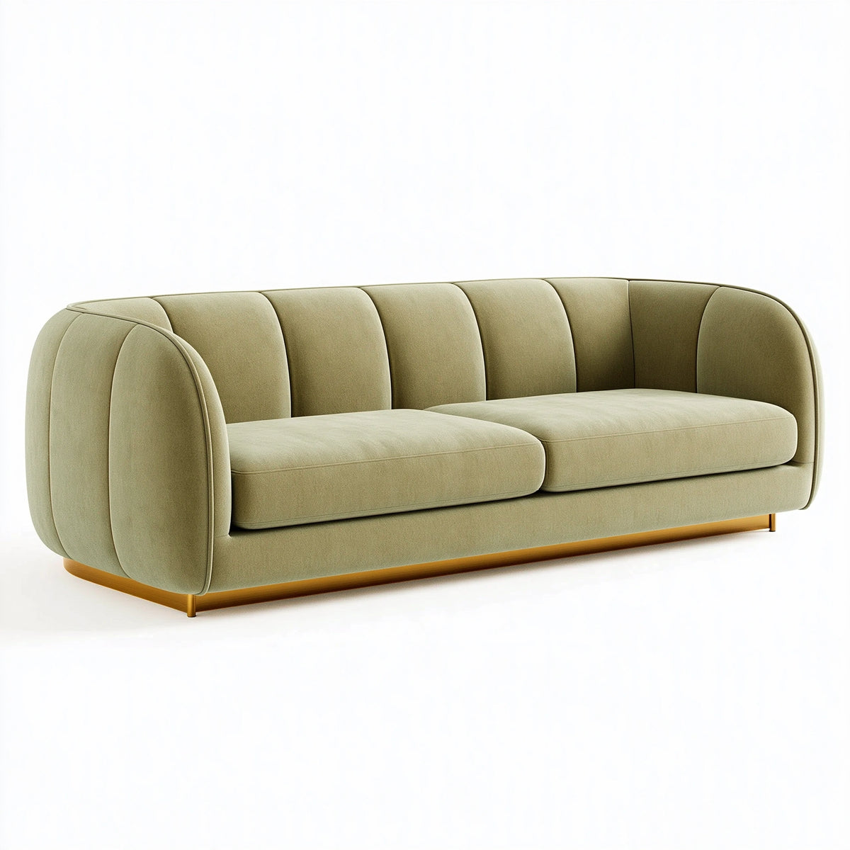 Divano 3 posti 220 x 90 x 78 cm in tessuto verde salvia per soggiorno stile curvo