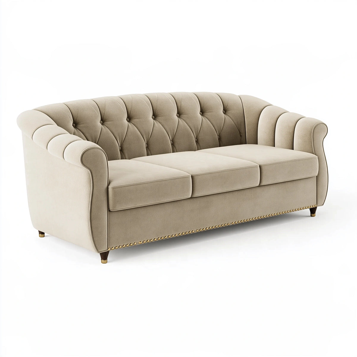 Divano 3 posti 220 x 95 x 82 cm in tessuto beige stile Chesterfield