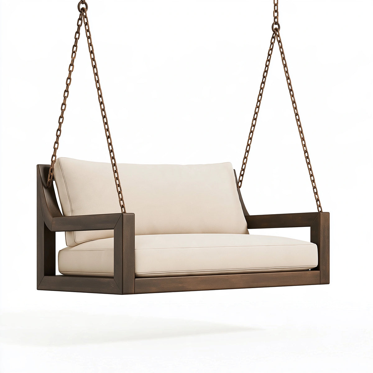 Poltrona sospesa 100 x 70 x 65 cm in legno marrone e tessuto beige per esterno