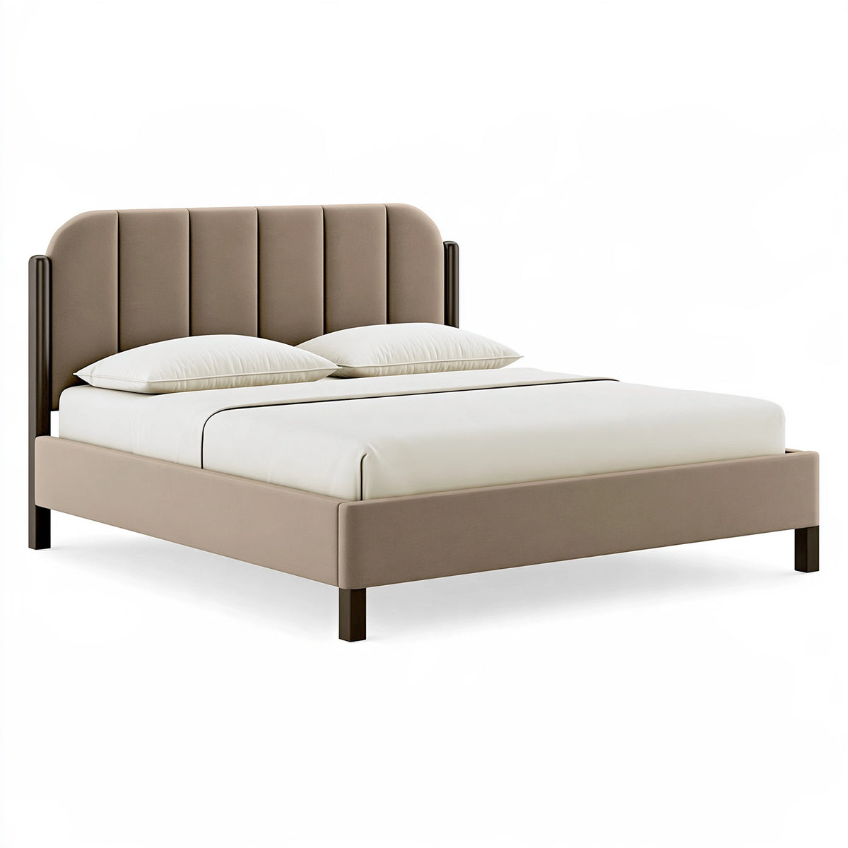 Letto matrimoniale 160 x 200 cm in tessuto tortora - testiera imbottita stile moderno