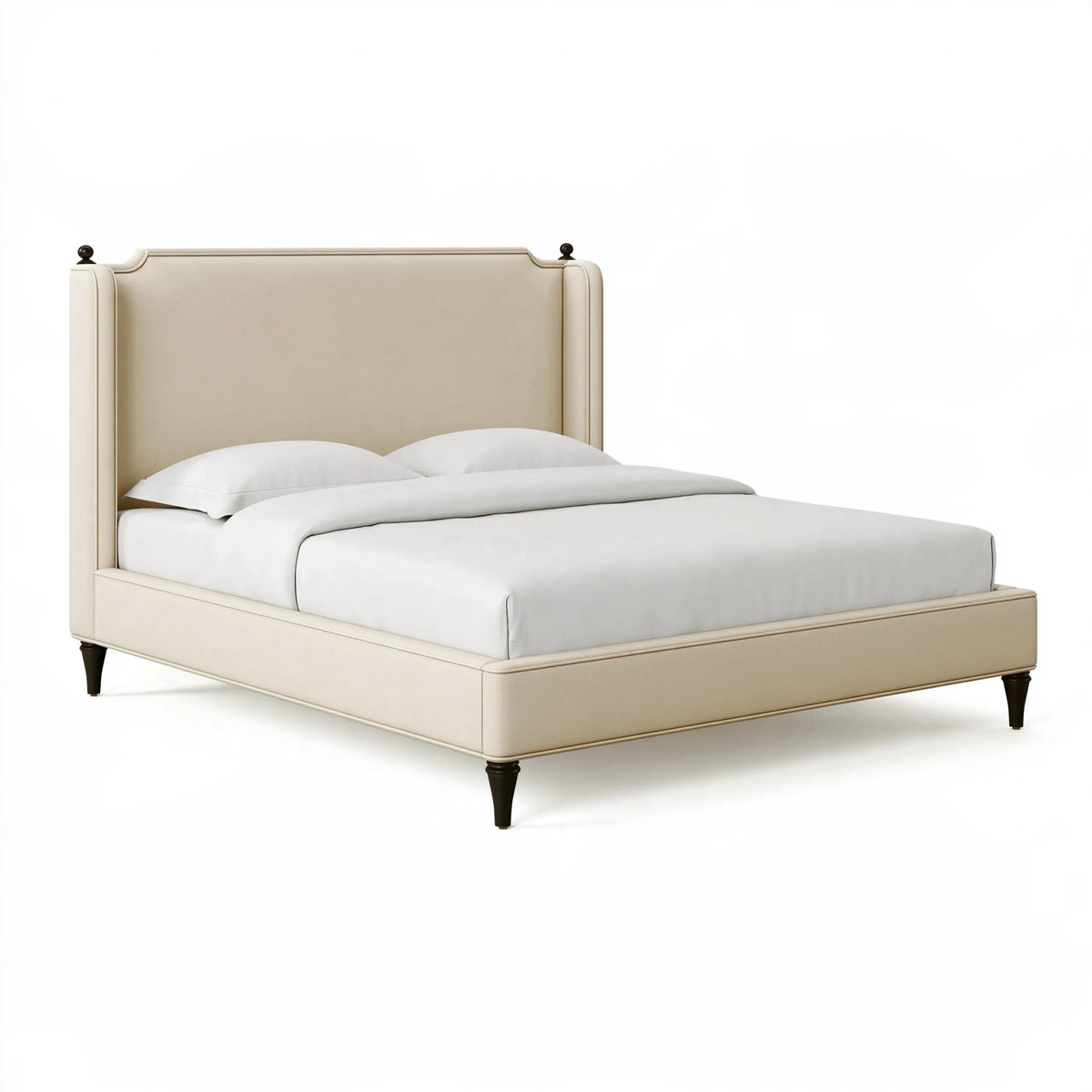 Letto matrimoniale 160 x 200 cm in tessuto beige - testiera imbottita stile classico