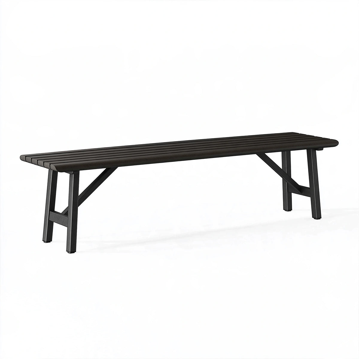 Panca da esterno 180 x 40 x 45 cm in metallo nero con seduta a doghe stile moderno