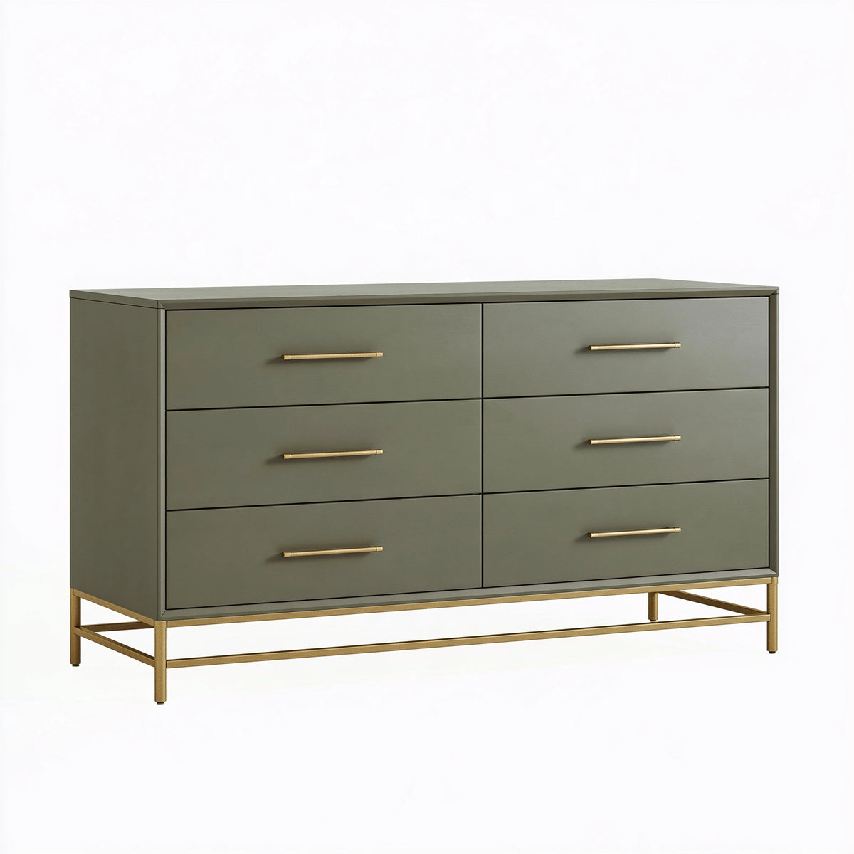 Cassettiera 120 cm x 40 cm x 80 cm in legno ingegnerizzato verde oliva con struttura metallica stile moderno