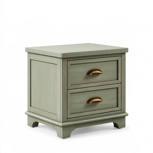 Comodino 50 x 40 x 60 cm in legno verde salvia con 2 cassetti stile classico