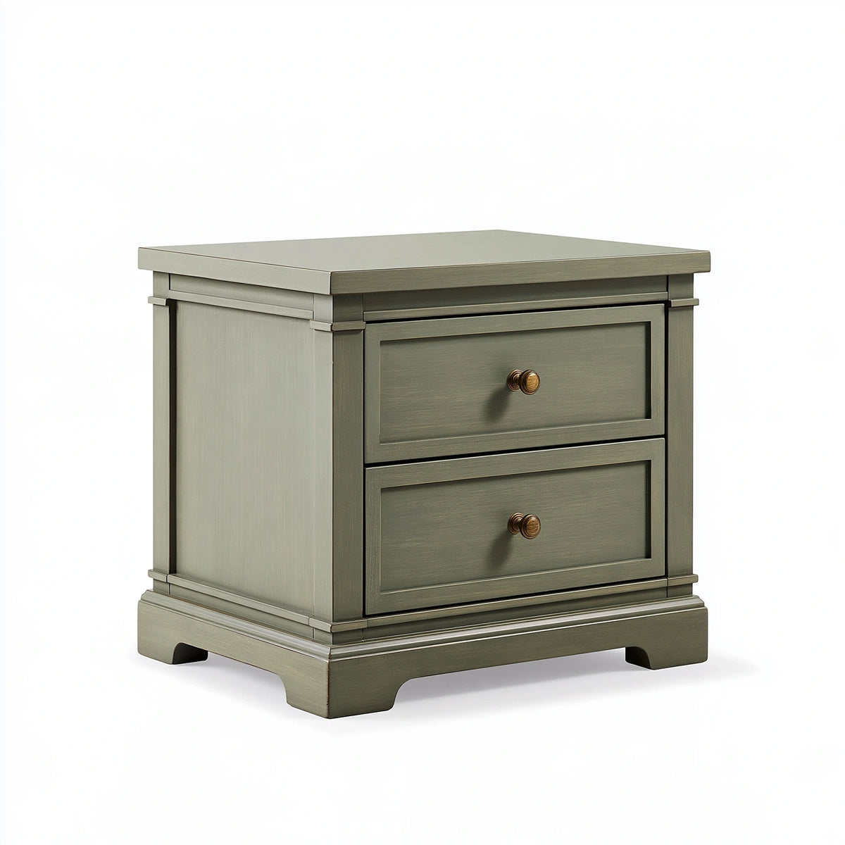Comodino 60 x 45 x 65 cm in legno verde salvia - 2 cassetti stile classico