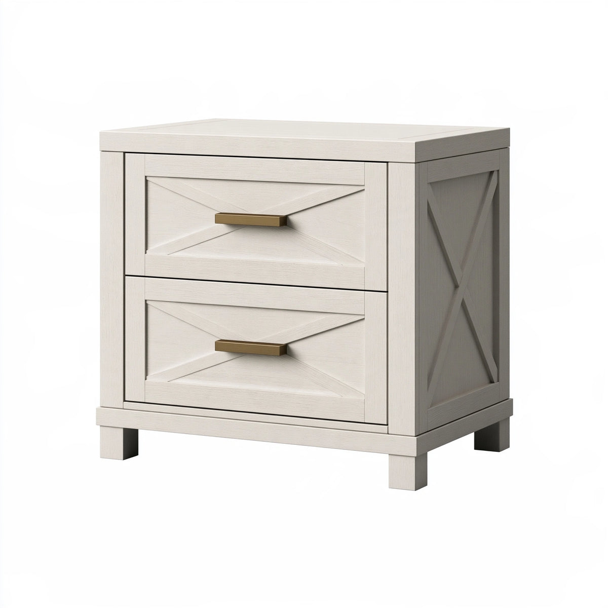 Comodino 50 x 40 x 60 cm in legno bianco con 2 cassetti stile rustico