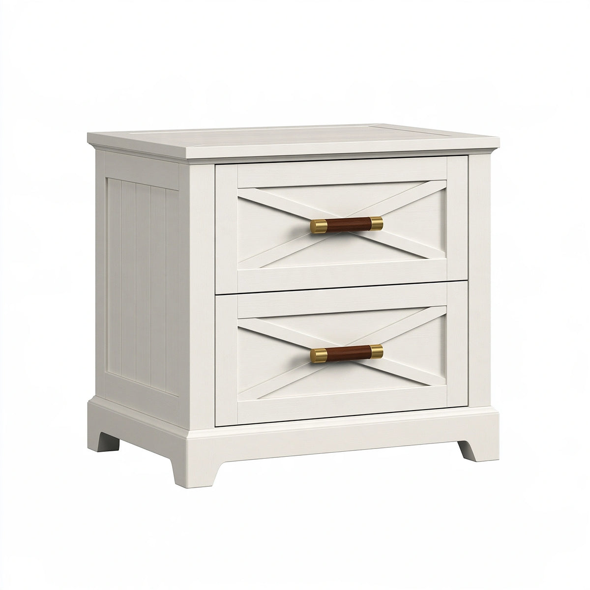 Comodino 60 x 40 x 60 cm in legno bianco con 2 cassetti stile rustico