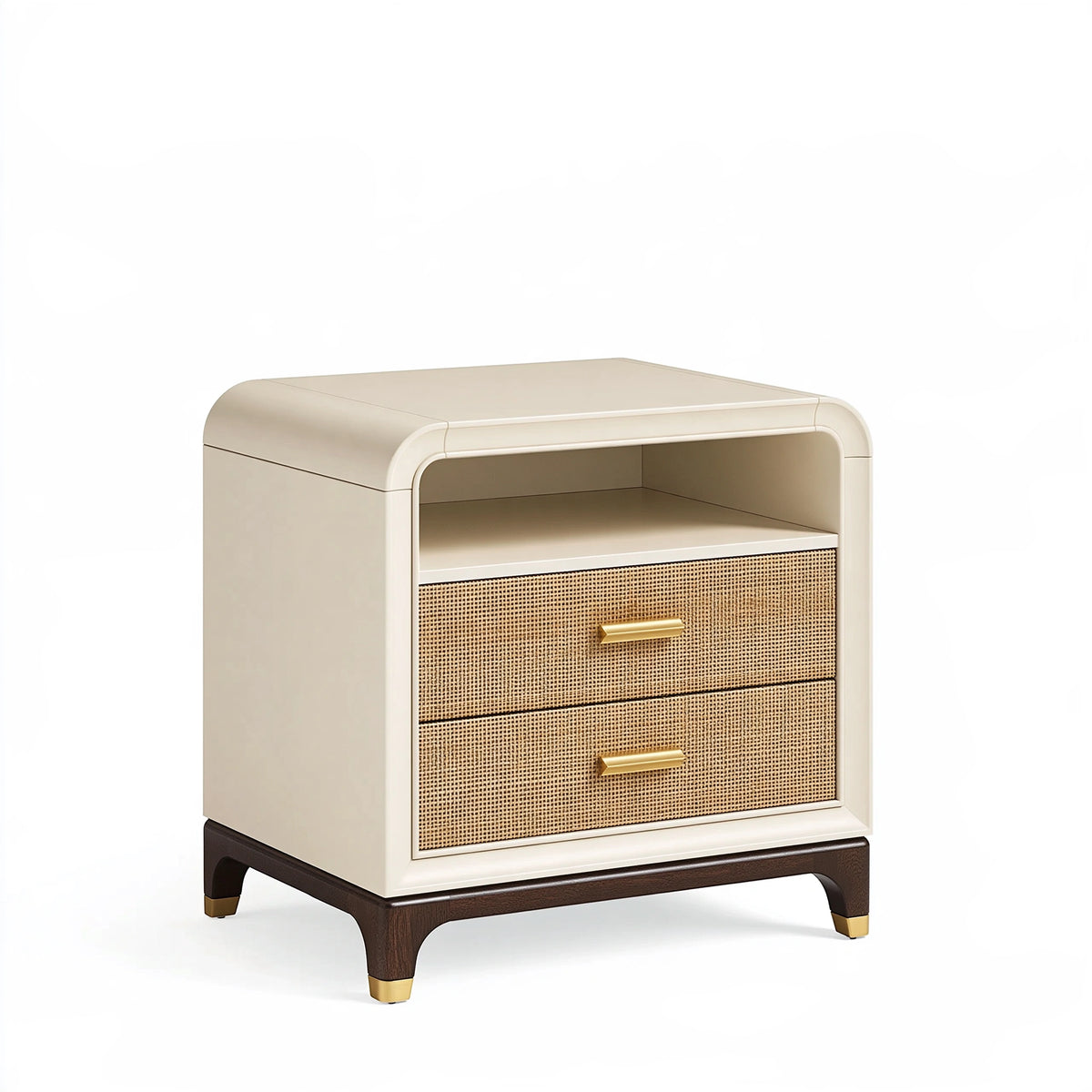 Comodino 50 x 40 x 60 cm in legno beige con cassetti in rattan stile moderno