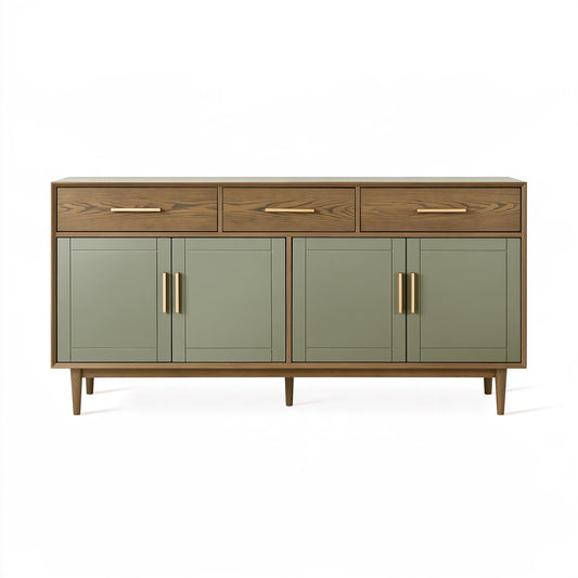 Credenza 180 x 45 x 90 cm in legno marrone e verde salvia - mobile contenitore moderno