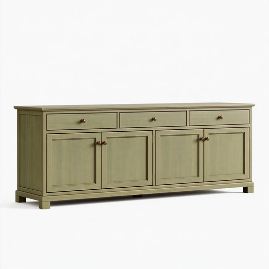 Credenza 180 x 45 x 90 cm in legno verde salvia con 3 cassetti e 4 ante stile classico