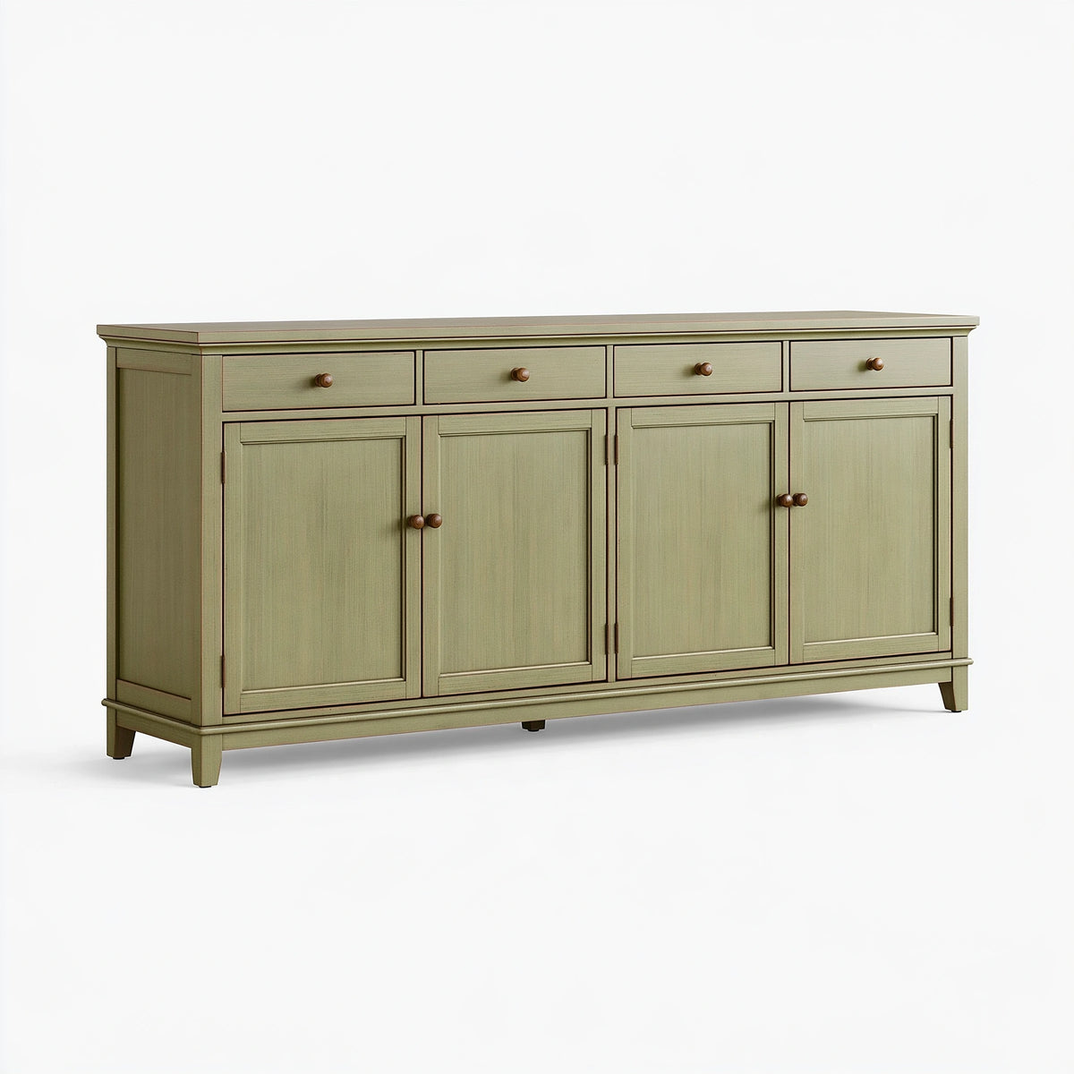 Credenza 180 x 45 x 90 cm in legno verde salvia - classica con quattro ante e quattro cassetti