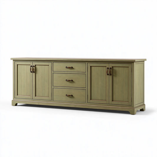 Credenza 180 x 45 x 85 cm in legno verde salvia con 3 cassetti e 4 ante stile classico