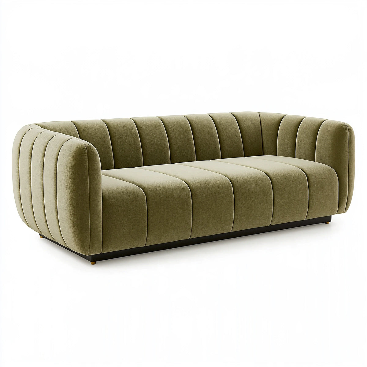 Divano 3 posti 220 x 92 x 78 cm in tessuto effetto velluto verde oliva - stile moderno con schienale scanalato