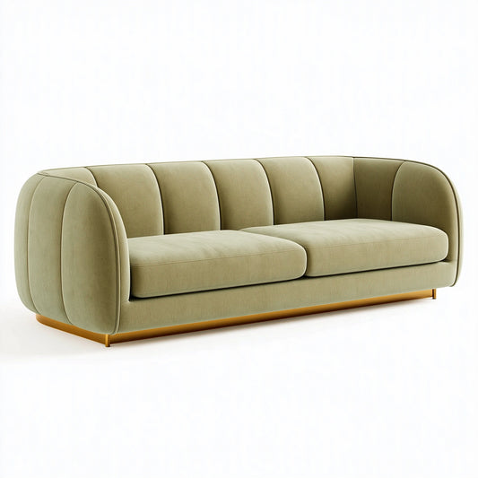 Divano 3 posti 220 x 90 x 78 cm in tessuto verde salvia per soggiorno stile curvo