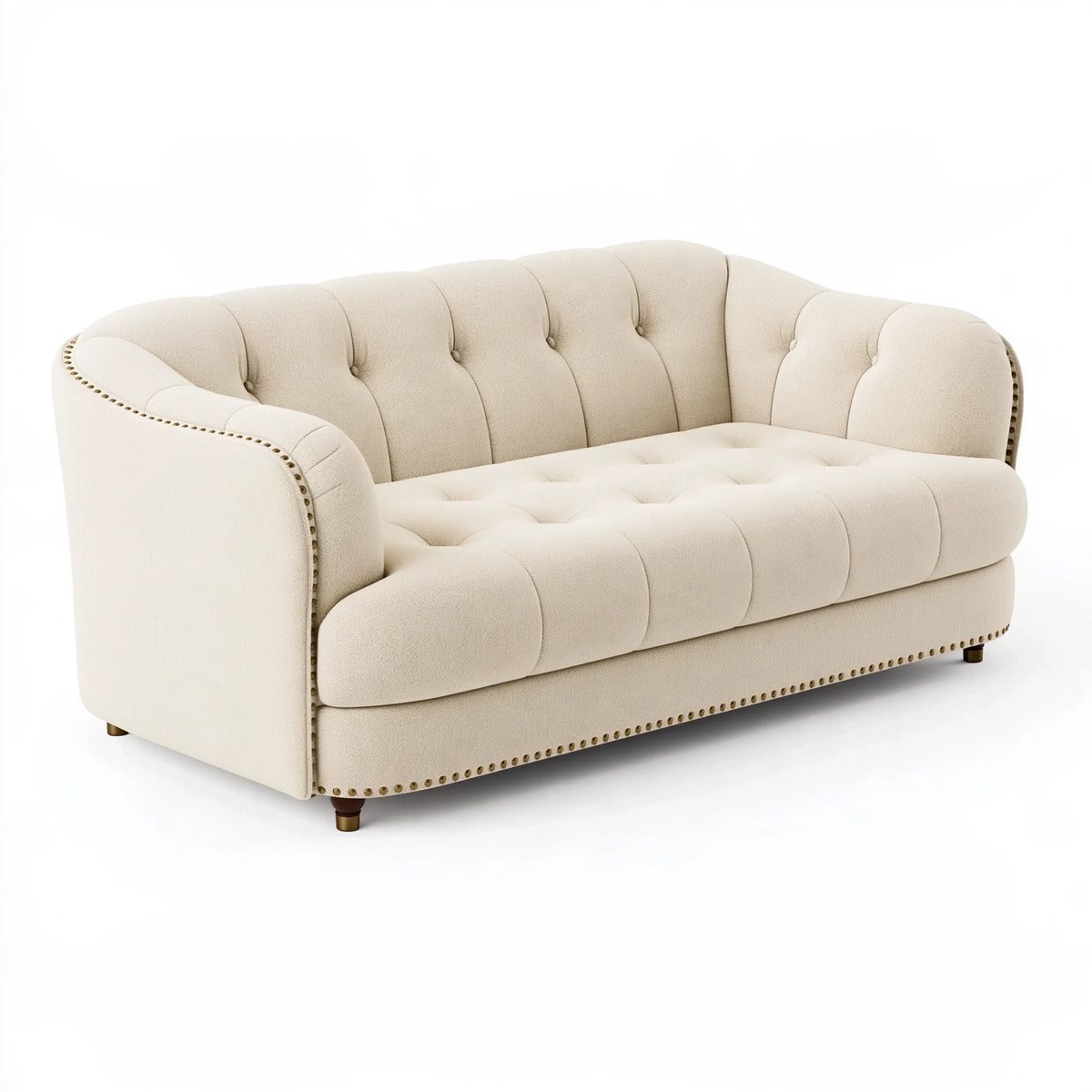 Divano 2 posti 180 x 90 x 78 cm in tessuto bouclé avorio stile classico capitonné