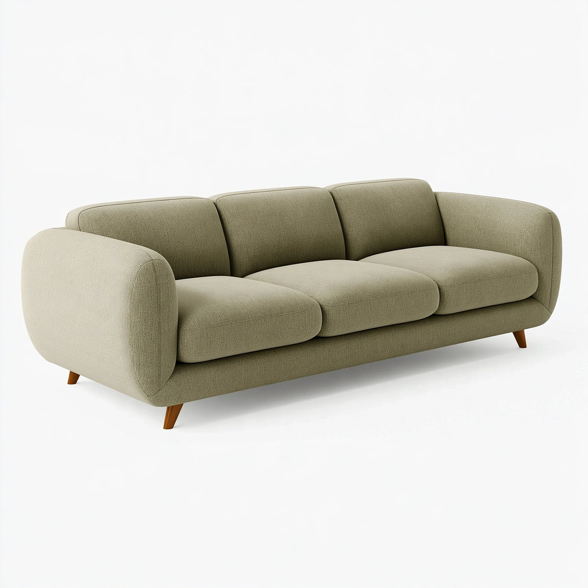 Divano 3 posti 220 x 90 x 85 cm in tessuto verde oliva - stile moderno con braccioli arrotondati