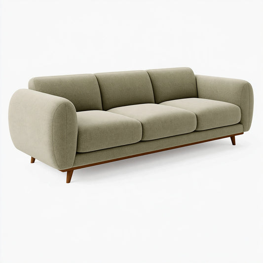 Divano 3 posti 220 x 90 x 82 cm in tessuto bouclé verde oliva con gambe in legno stile moderno