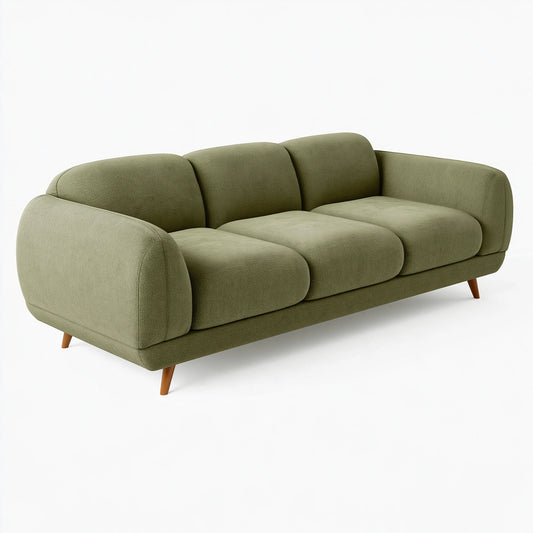Divano 3 posti 220 x 92 x 85 cm in tessuto verde oliva per soggiorno - stile moderno