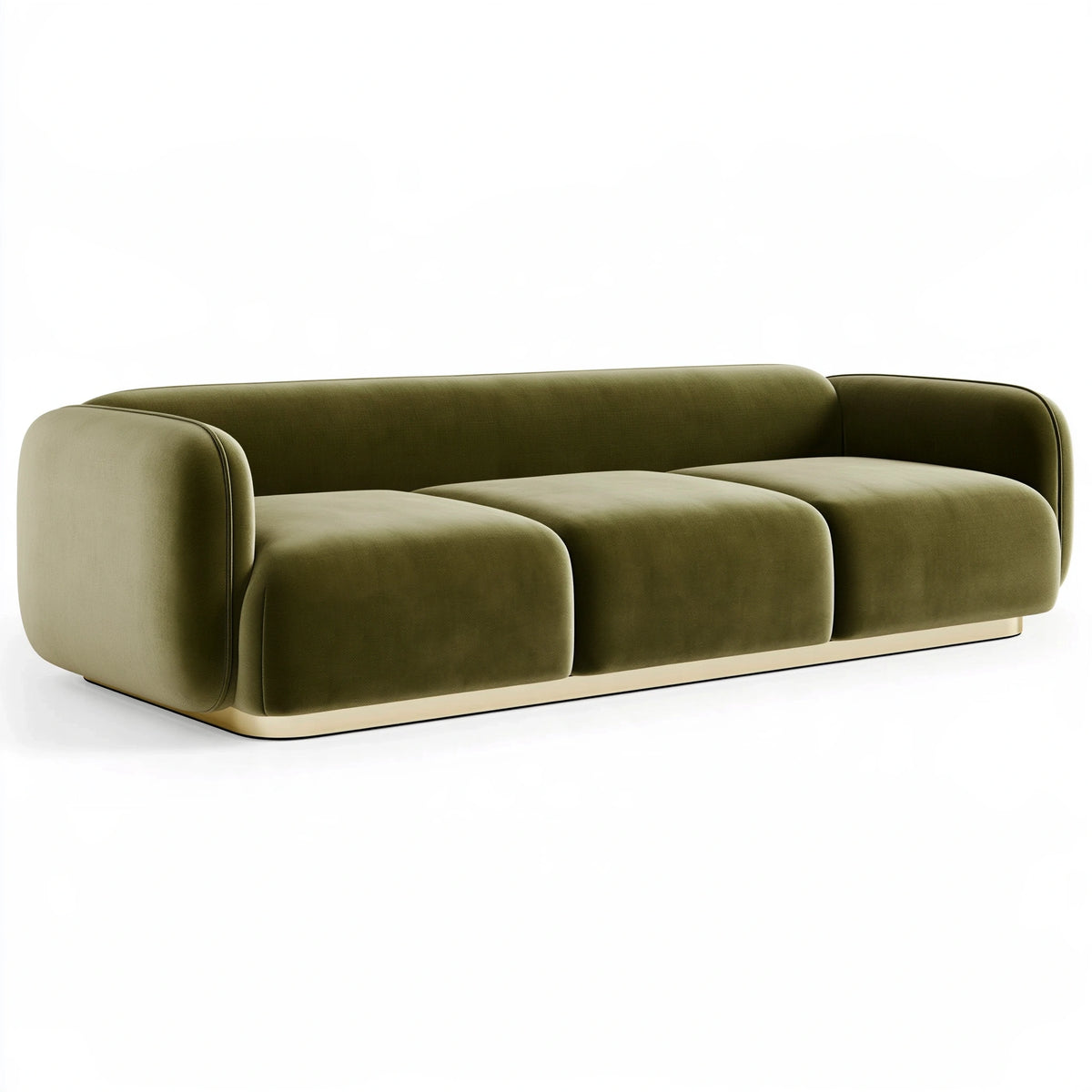 Divano 3 posti 230 x 98 x 75 cm in tessuto verde oliva con base metallica stile moderno