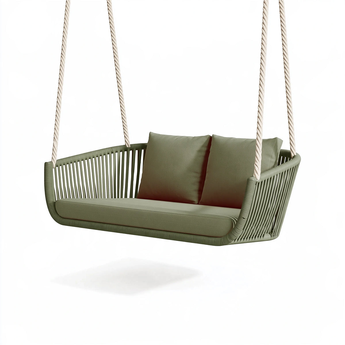 Divano sospeso 140 x 70 x 190 cm in corda intrecciata verde per esterni stile moderno