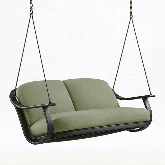 Divano sospeso 140 x 75 x 75 cm in tessuto verde con struttura in metallo per giardino