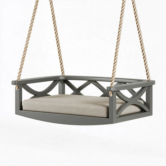 Poltrona sospesa 90 x 70 x 45 cm in metallo grigio con seduta imbottita beige per esterno