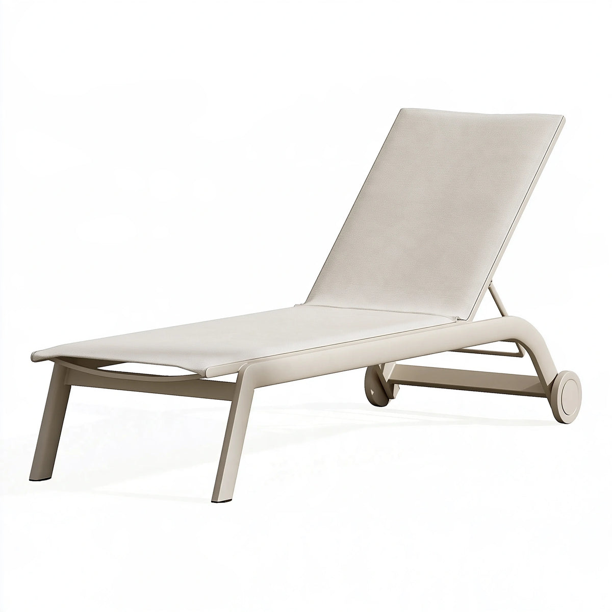 Lettino prendisole 195 x 65 x 35 cm in plastica e tessuto beige con schienale reclinabile e ruote