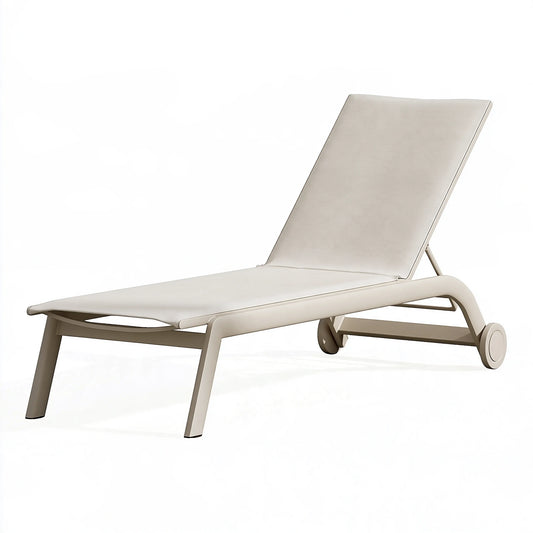 Lettino prendisole 195 x 65 x 35 cm in plastica e tessuto beige con schienale reclinabile e ruote