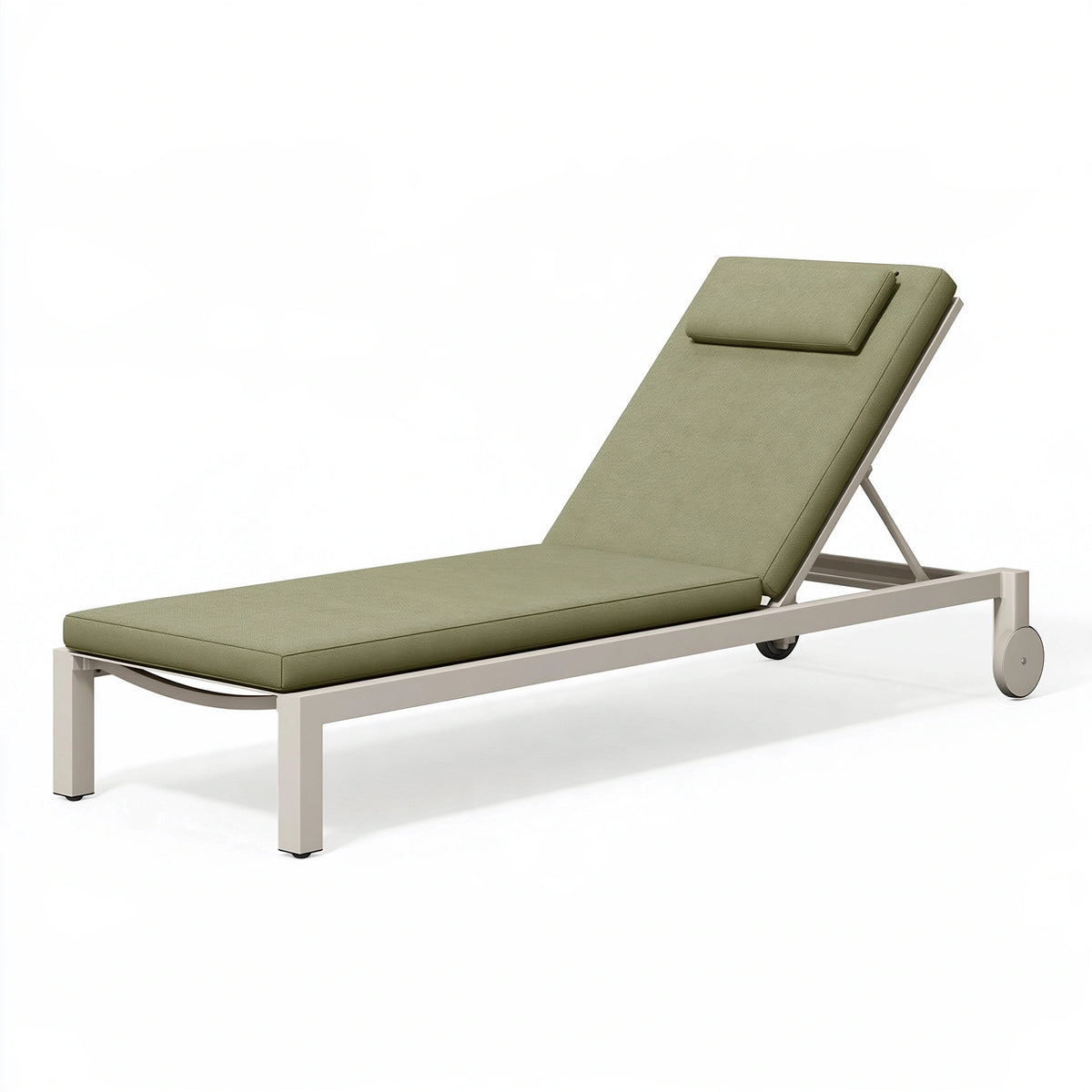 Lettino prendisole 200 x 70 cm in alluminio beige con schienale regolabile e ruote
