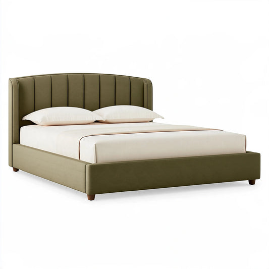 Letto matrimoniale 180 x 200 cm imbottito verde oliva con testiera a pannelli