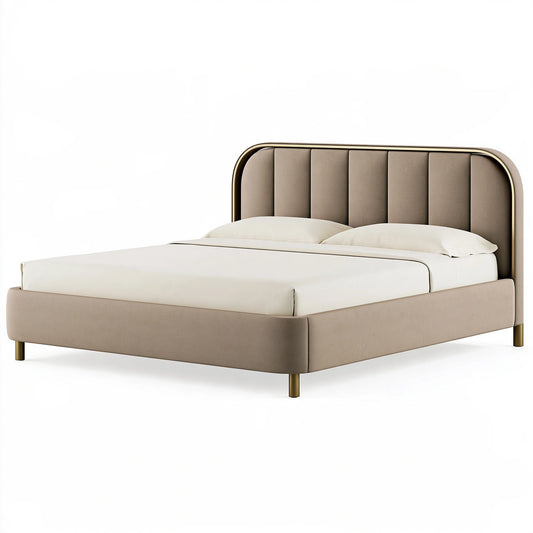 Letto matrimoniale 160 x 200 cm imbottito in tessuto tortora - testiera scanalata stile moderno