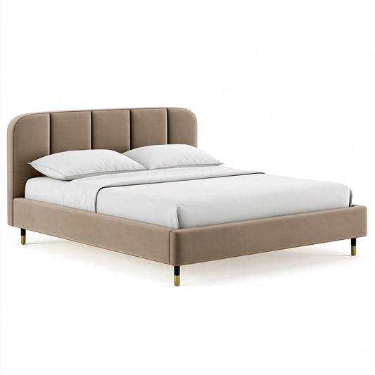 Letto matrimoniale 160 x 200 cm imbottito in tessuto tortora - stile moderno con testiera alta