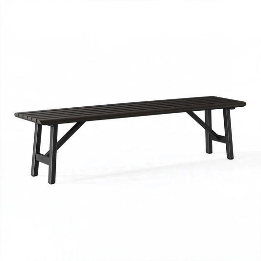 Panca da esterno 180 x 40 x 45 cm in metallo nero con seduta a doghe stile moderno