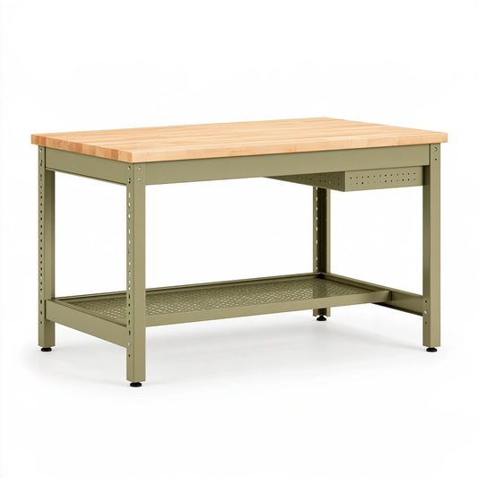 Banco da lavoro 120 x 60 x 90 cm in legno e acciaio verde con ripiano e cassetto
