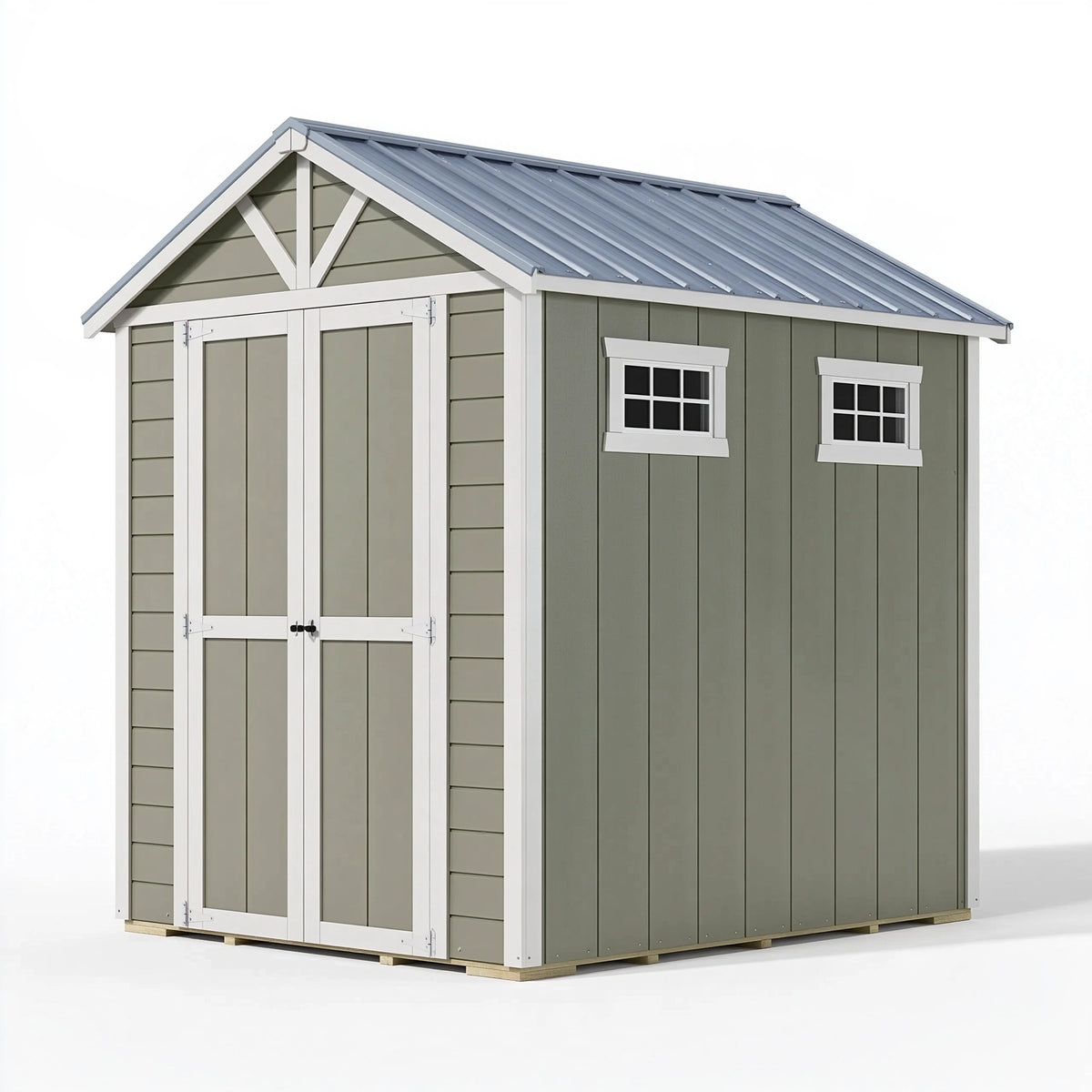Casetta da giardino 240 x 180 x 220 cm in legno verde grigio con doppia porta e tetto a falde