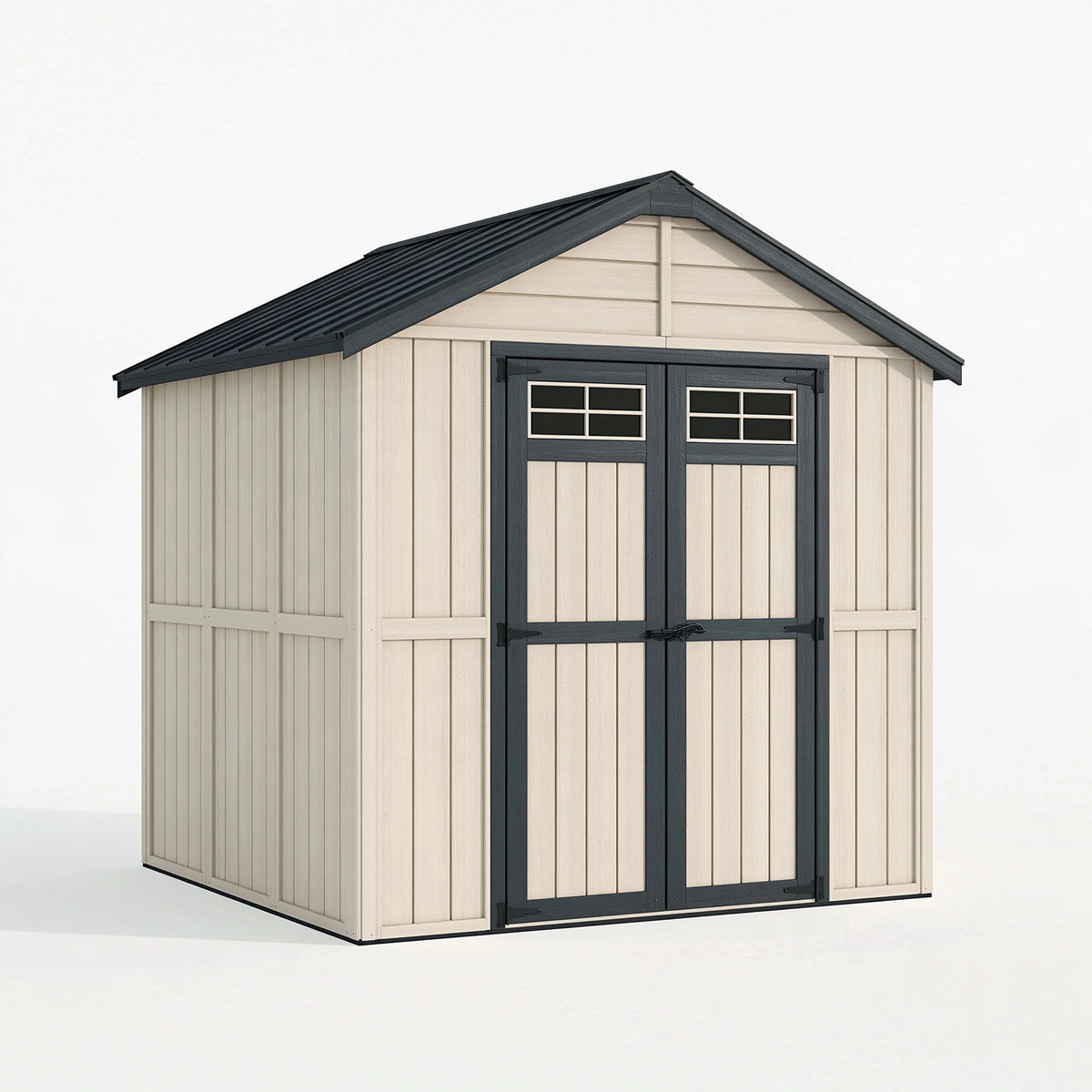Casetta da giardino 200 x 150 x 210 cm in resina beige e antracite con doppia porta