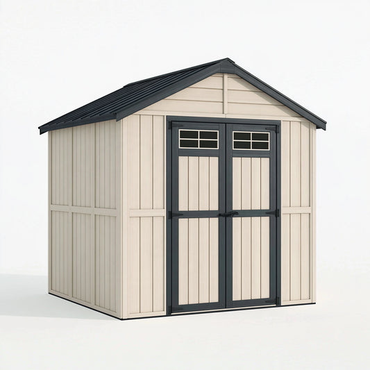 Casetta da giardino 200 x 150 x 210 cm in resina beige e antracite con doppia porta